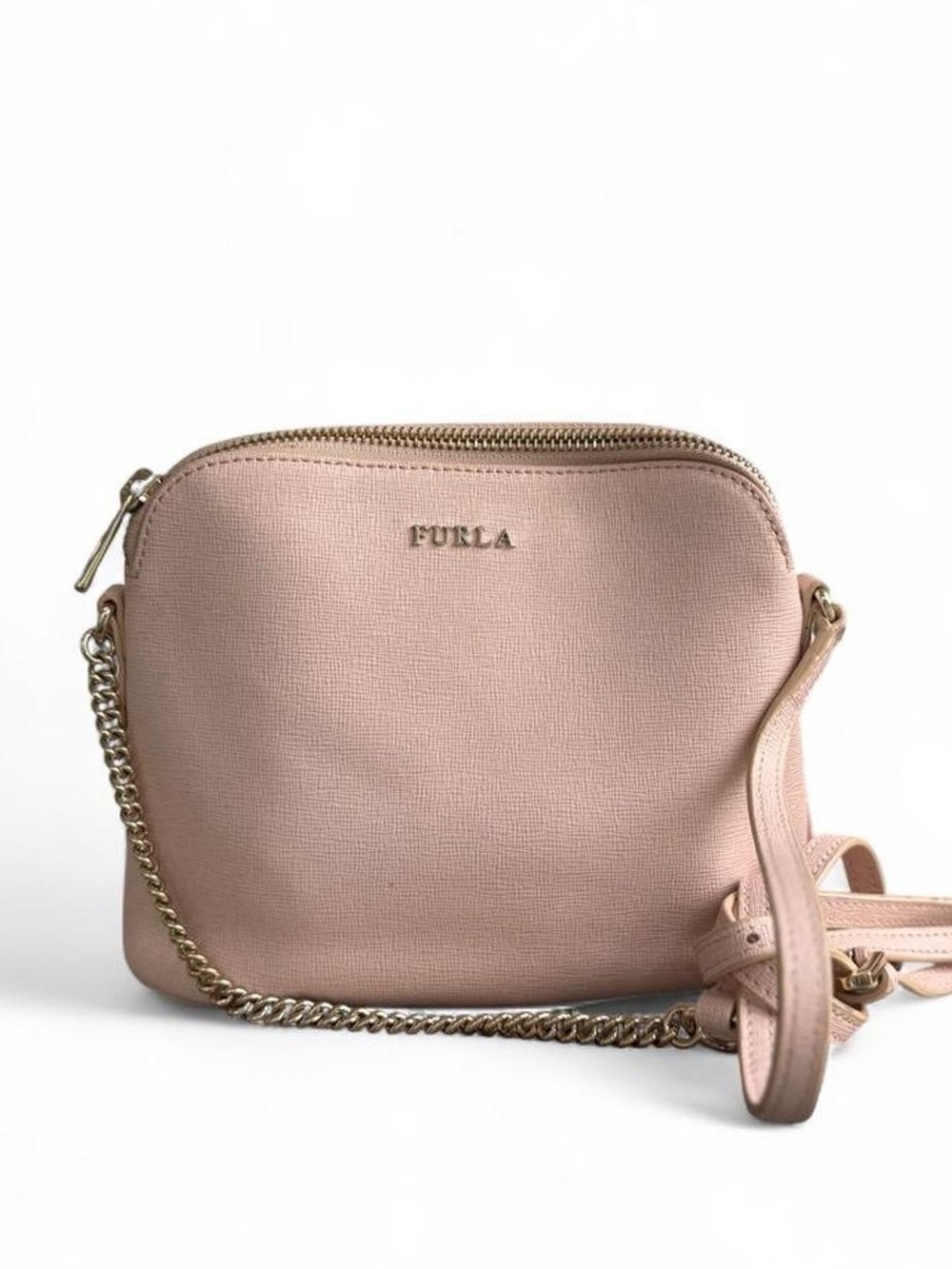 Furla Miky/Metropolis-style dome crossbody in blush pink saffiano leather